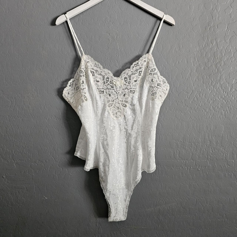 Vintage Christian Dior White Lace Embossed Bodysuit Teddy Large